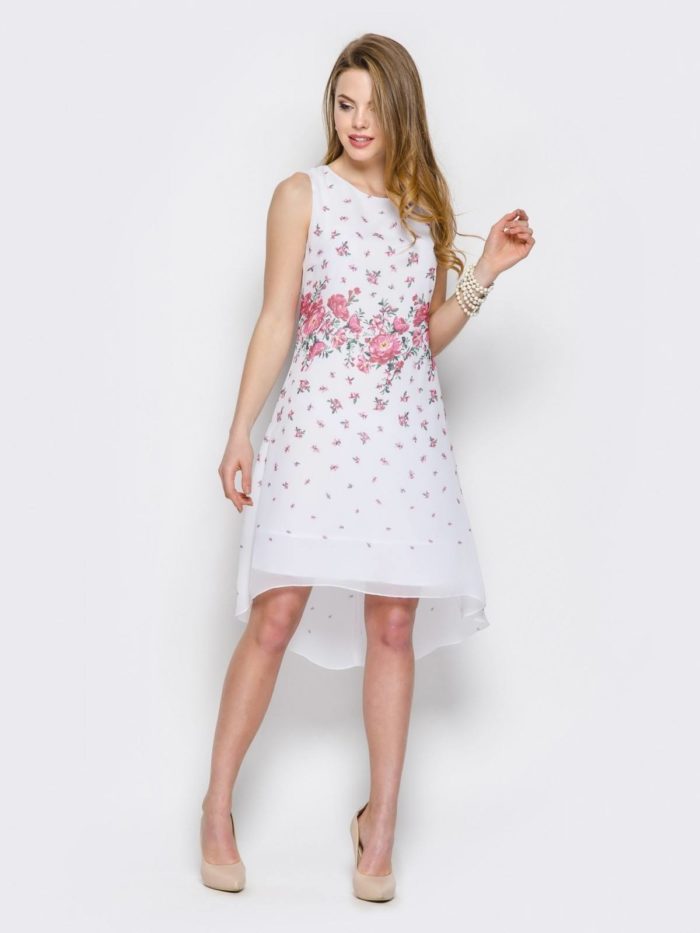 белое асимметричное платье с принтом для Святого Валентина
