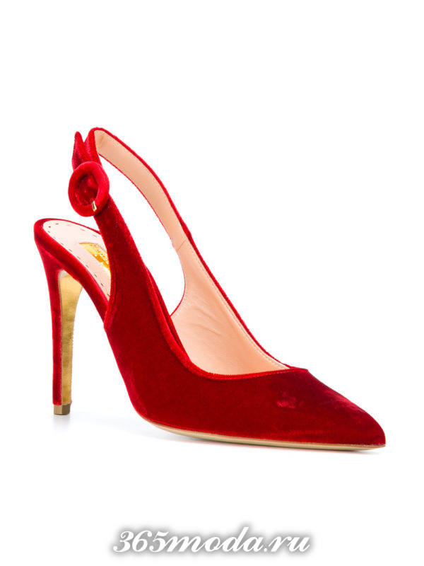 новогодние бархатные красные туфли на шпильке